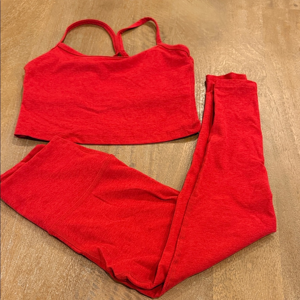 Beyond yoga Red Crop Top and Leggings Set